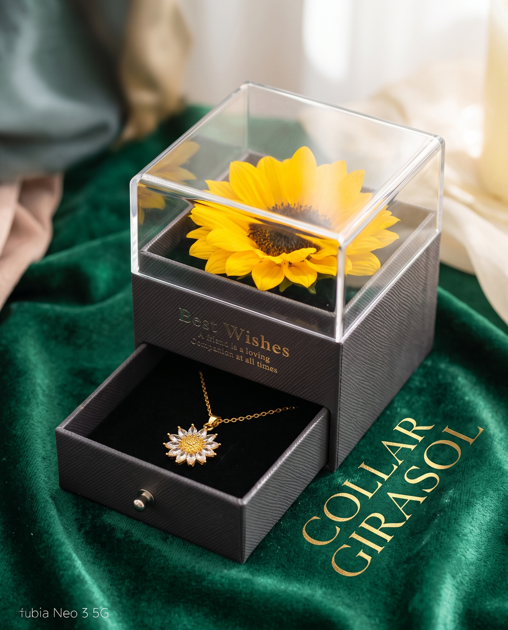 Collar Girasol con Cofre Sorpresa Premium